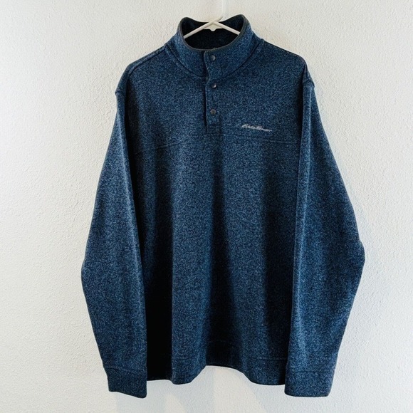 Mens 2XL Eddie Bauer Navy Heather Radiator Fleece Snap Front Pullover‎ Blue Mock - Picture 1 of 7